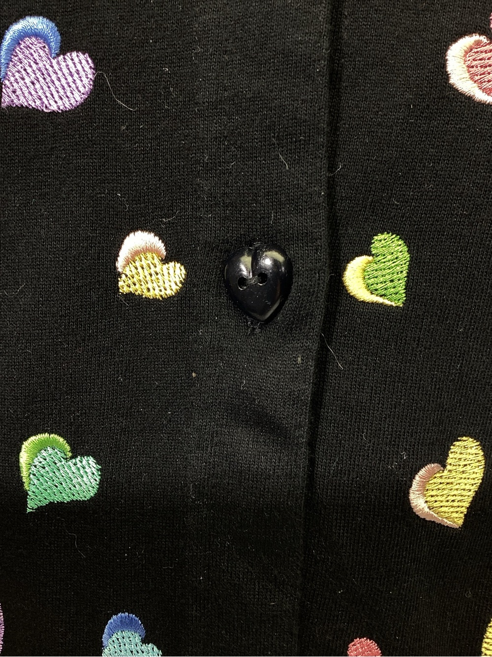 Michael Simon Lite Rmbroidered Heart Cardigan Button Small Whimsical Black - Picture 6 of 8